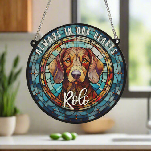 Dachshund Red Memorial Stained Glass Effect Suncatcher